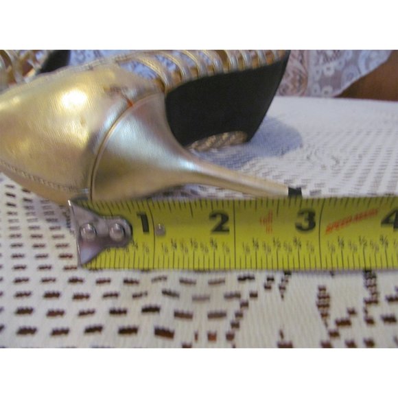 Retro Vintage Massimo Cage Spool Heel Gold Size 8 - Picture 9 of 11